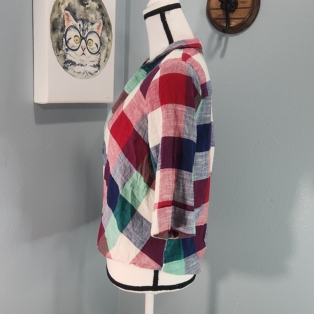 Hayden Los Angeles Cotton Summer Plaid Blouse - Picture 2 of 5